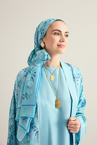 İmannoor Çiçeği Mavi Tivil İpek Kısa Kimono - 7