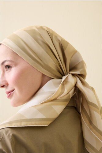 Çizgi Noor Bej Tivil İpek Eşarp 90x90 - Imannoor (4)