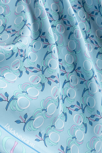 Imannoor Flower Blue Crepe Silk Scarf - 2