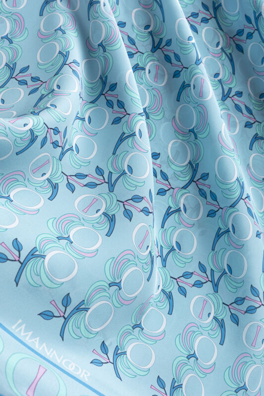 Imannoor Flower Blue Crepe Silk Scarf - 2