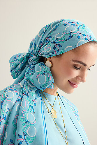 Imannoor Flower Blue Crepe Silk Scarf 