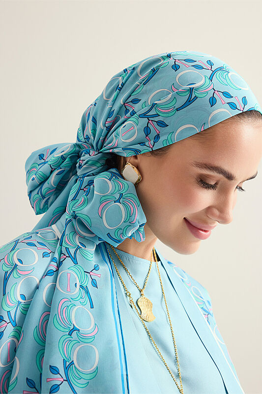 Imannoor Flower Blue Crepe Silk Scarf - 1