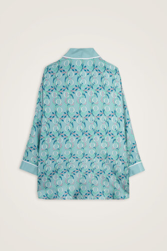 Imannoor Flower Blue Twill Silk Short Kimono - 3