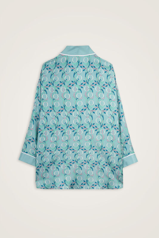 Imannoor Flower Blue Twill Silk Short Kimono - 3