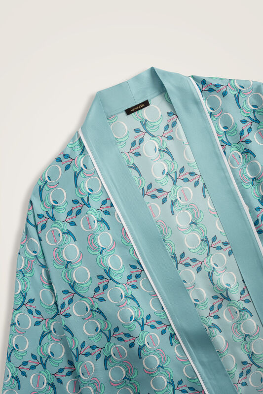 Imannoor Flower Blue Twill Silk Short Kimono - 2