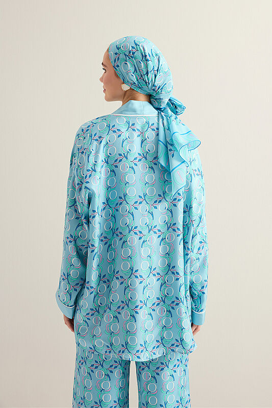 Imannoor Flower Blue Twill Silk Short Kimono - 5