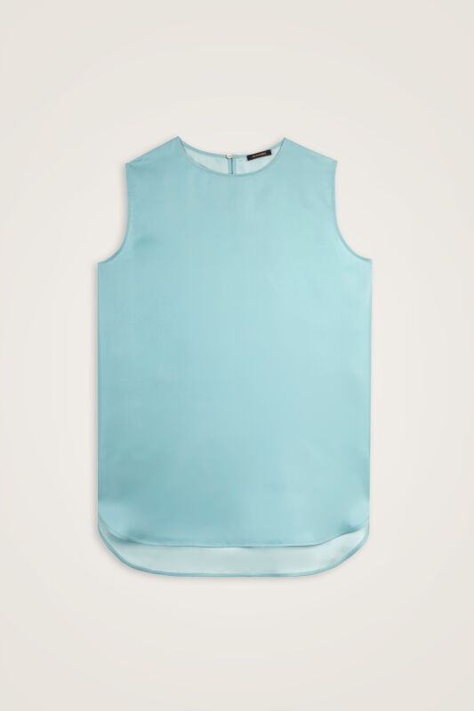 Imannoor Flower Blue Twill Silk Sleeveless Blouse - 1