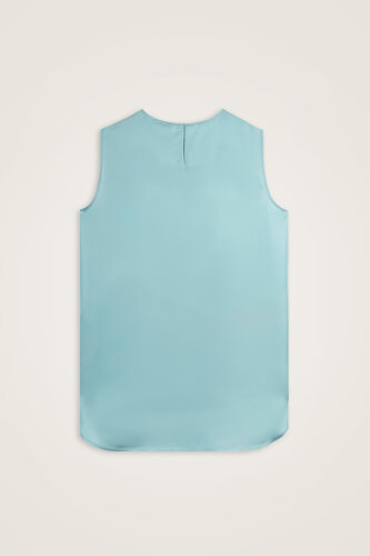 Imannoor Flower Blue Twill Silk Sleeveless Blouse - 3