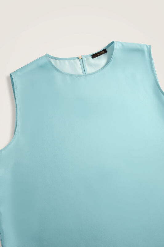 Imannoor Flower Blue Twill Silk Sleeveless Blouse - 2