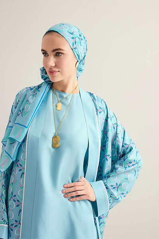 Imannoor Flower Blue Twill Silk Sleeveless Blouse - 1