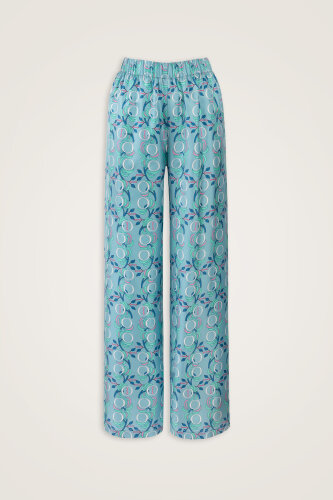 Imannoor Flower Blue Twill Silk Trousers 