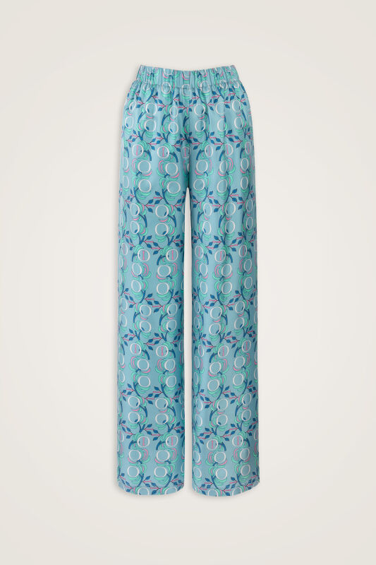 Imannoor Flower Blue Twill Silk Trousers - 1