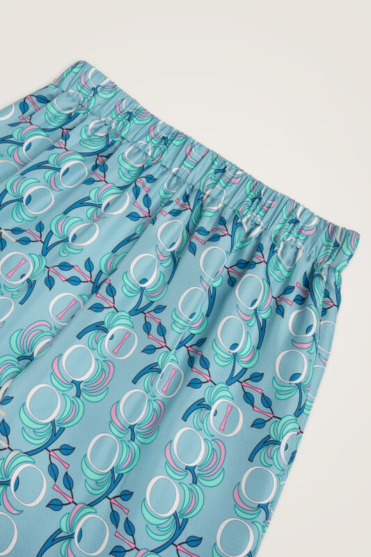 Imannoor Flower Blue Twill Silk Trousers - 2