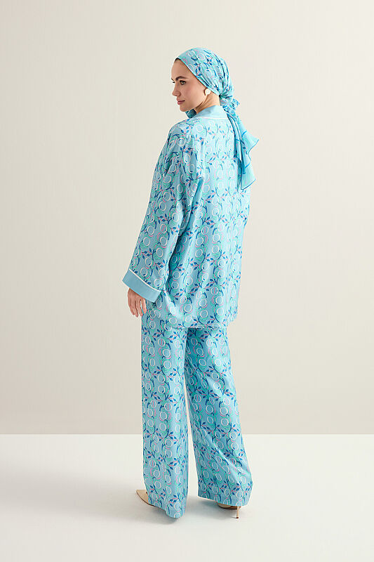 Imannoor Flower Blue Twill Silk Trousers - 3