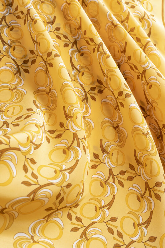 Imannoor Flower Yellow Crepe Silk Scarf - 2