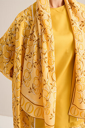 Imannoor Flower Yellow Crepe Silk Scarf - 5