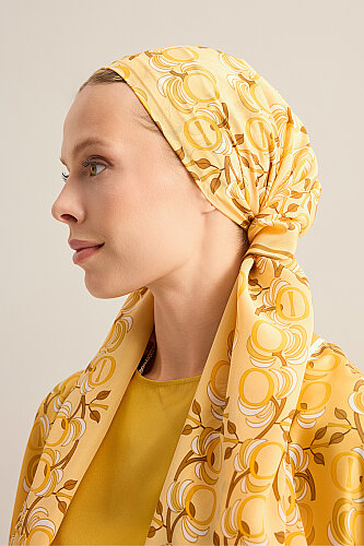 Imannoor Flower Yellow Crepe Silk Scarf - 6