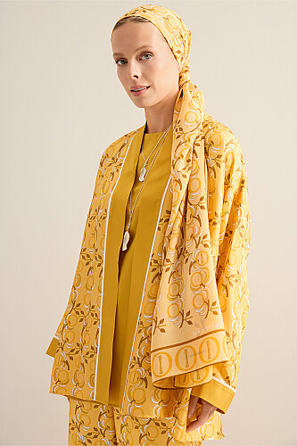 Imannoor Flower Yellow Crepe Silk Scarf - 3