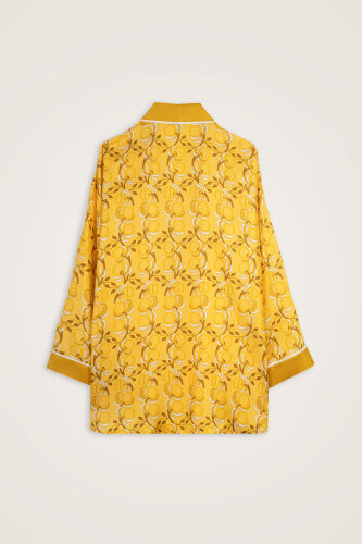 Imannoor Flower Yellow Twill Silk Short Kimono - 3