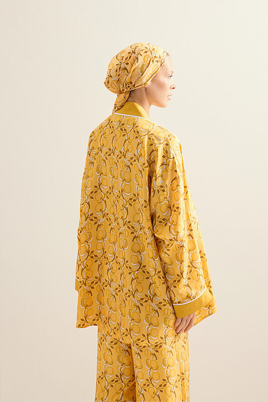 Imannoor Flower Yellow Twill Silk Short Kimono - 7