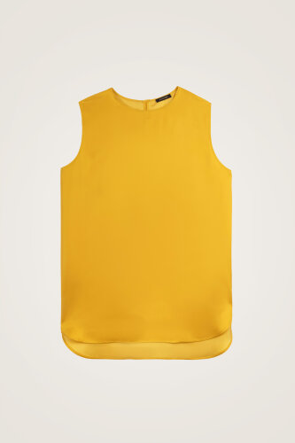 Imannoor Flower Yellow Twill Silk Sleeveless Blouse 