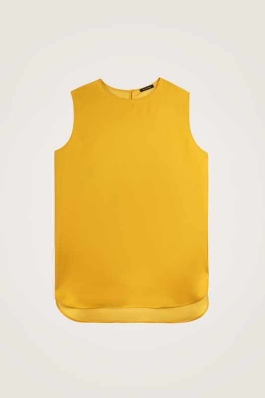 Imannoor Flower Yellow Twill Silk Sleeveless Blouse - 1