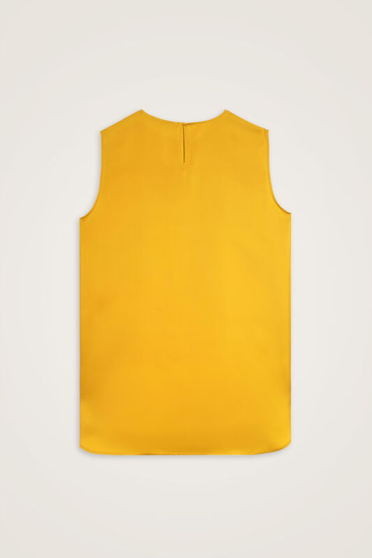 Imannoor Flower Yellow Twill Silk Sleeveless Blouse - 3