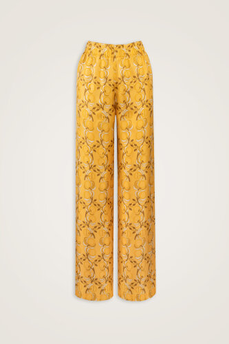 Imannoor Flower Yellow Twill Silk Trousers - 1