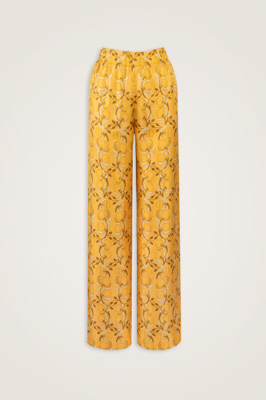 Imannoor Flower Yellow Twill Silk Trousers - 1