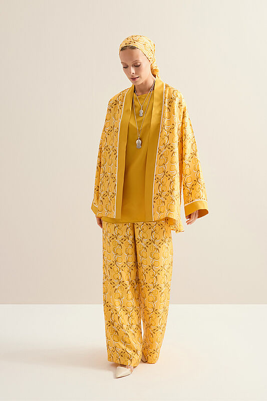 Imannoor Flower Yellow Twill Silk Trousers - 3