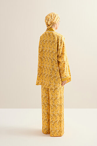 Imannoor Flower Yellow Twill Silk Trousers - 5