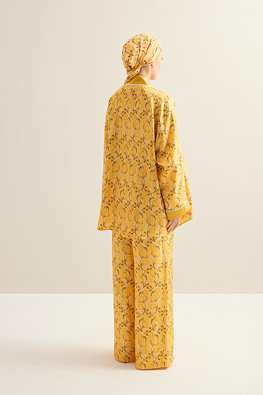 Imannoor Flower Yellow Twill Silk Trousers - 5