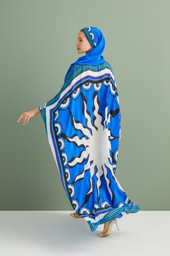 Güneş Noor Saks Mavi İpek Kaftan - 2