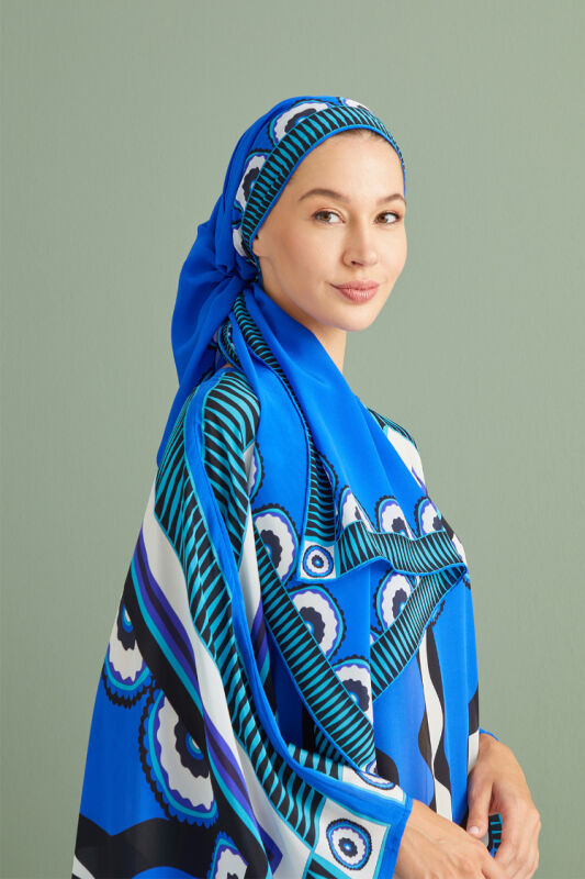 Güneş Noor Saks Mavi İpek Kaftan - 5