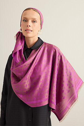 Karanfil Monogram Mor İpek Şal 70x200 - Imannoor (1)