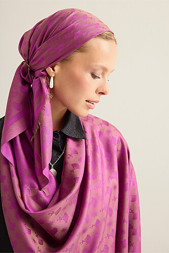 Karanfil Monogram Mor İpek Şal 70x200 - Imannoor (3)
