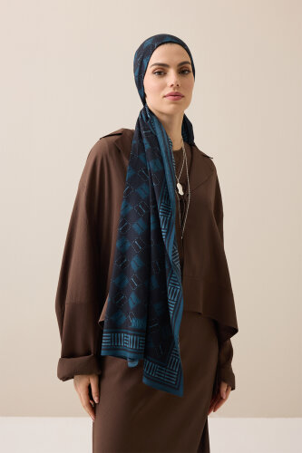 Marka İ Gece Mavisi Pamuk Floş Şal 70x210 - 3