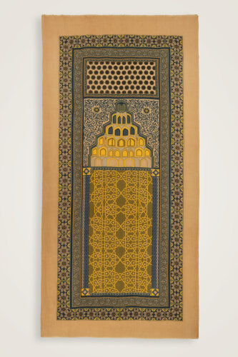 Mihrab Sarı Yün İpek Şal 100x200 - Imannoor (1)