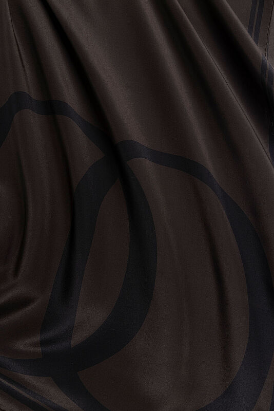 Noor Logo Kahverengi Krep İpek Şal 70x210 - 2