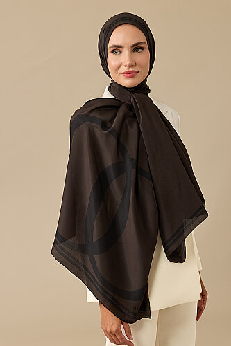 Noor Logo Kahverengi Krep İpek Şal 70x210 - Imannoor (1)