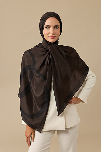 Noor Logo Kahverengi Krep İpek Şal 70x210 - Imannoor (3)