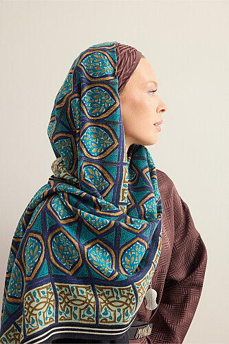 Şemse Ve Mihrap Petrol-Turkuaz Yün Şal 70x200 - Imannoor (3)