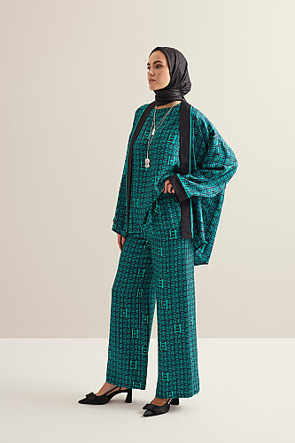 Sepet Yeşil Tivil İpek Pantolon - Imannoor (1)