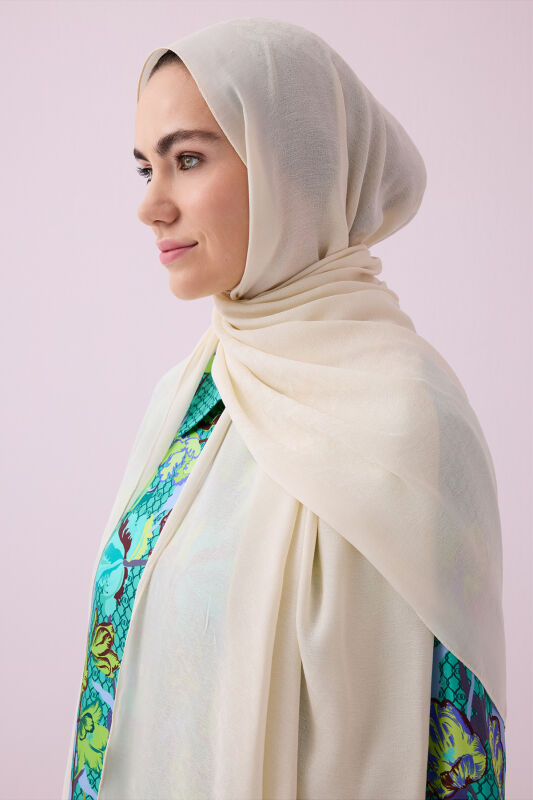 Basket Ecru Jacquard Cupro Shawl - 3