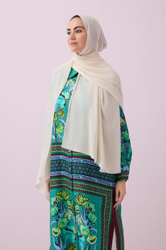 Basket Ecru Jacquard Cupro Shawl - 1