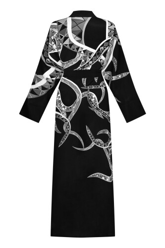 İmannoor x Rawdah Ahtapot Siyah-Beyaz İpek Kimono - 2