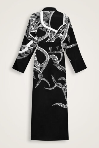 İmannoor x Rawdah Ahtapot Siyah-Beyaz İpek Kimono - 2