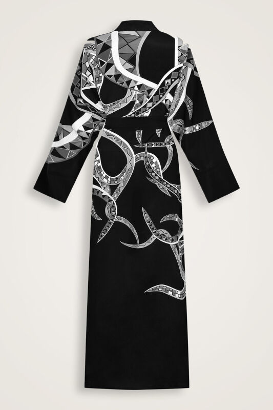 İmannoor x Rawdah Ahtapot Siyah-Beyaz İpek Kimono - 2