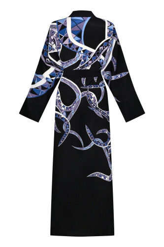 İmannoor x Rawdah Ahtapot Siyah-Saks Mavi İpek Kimono - 2