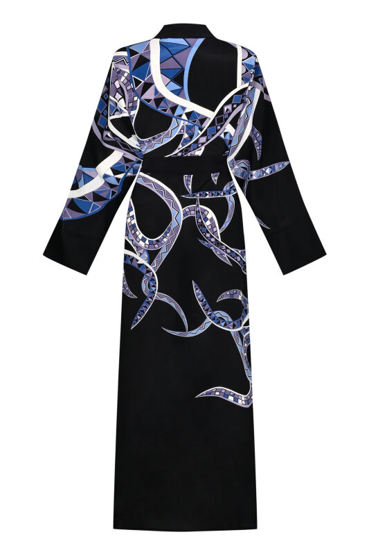 İmannoor x Rawdah Ahtapot Siyah-Saks Mavi İpek Kimono - 2